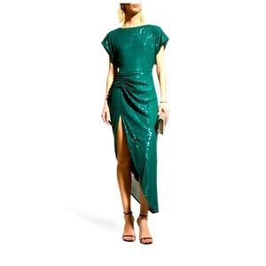In The Mood For Love - Bercot Sequin Cocktail Dress in Emerald, size XS.